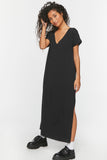Black V-Neck Short-Sleeve Maxi Dress