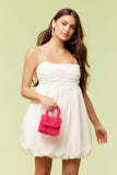 White Pleated Bubble-Hem Mini Dress
