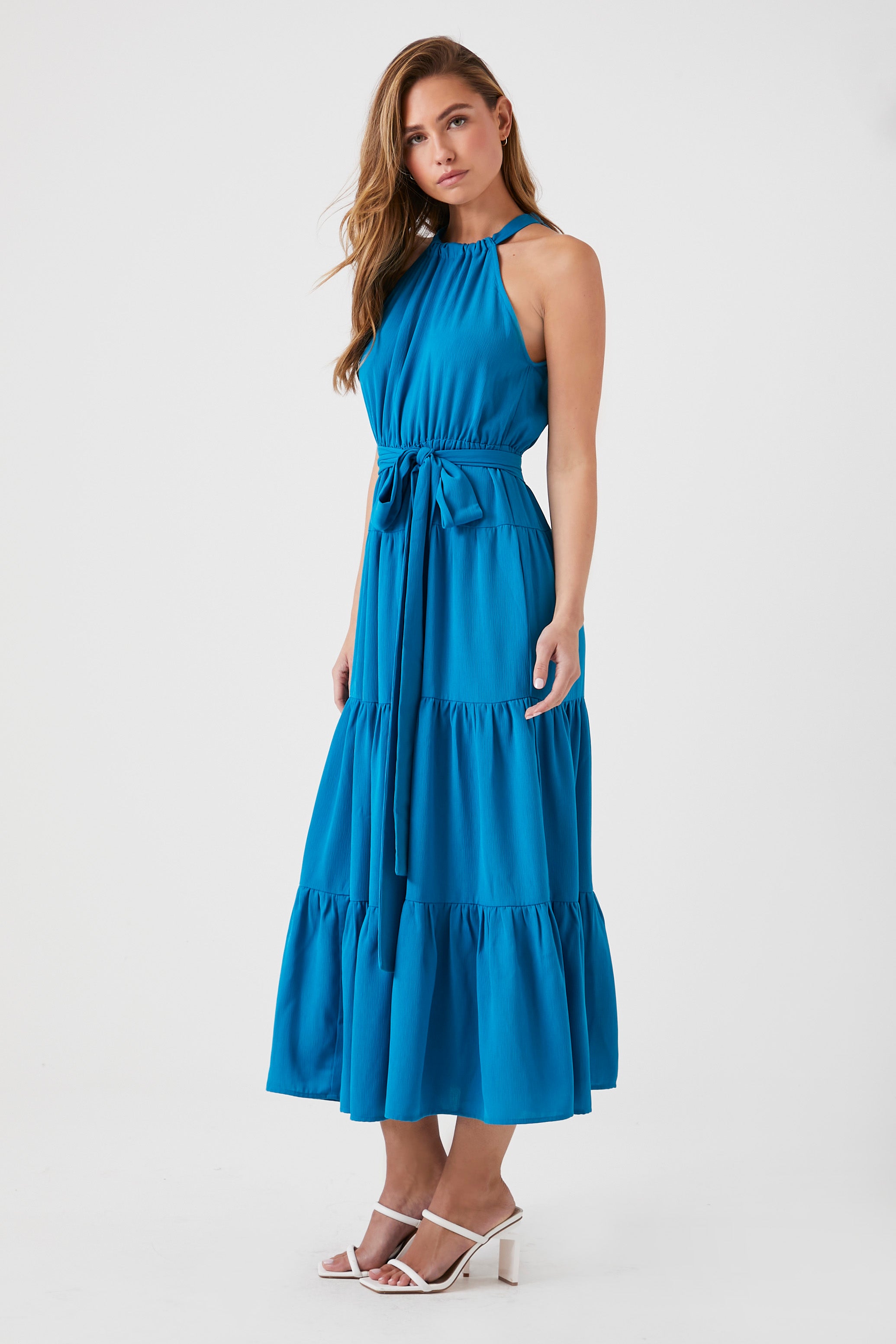 Blue belted Halter Maxi Dress