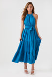 Blue belted Halter Maxi Dress 4