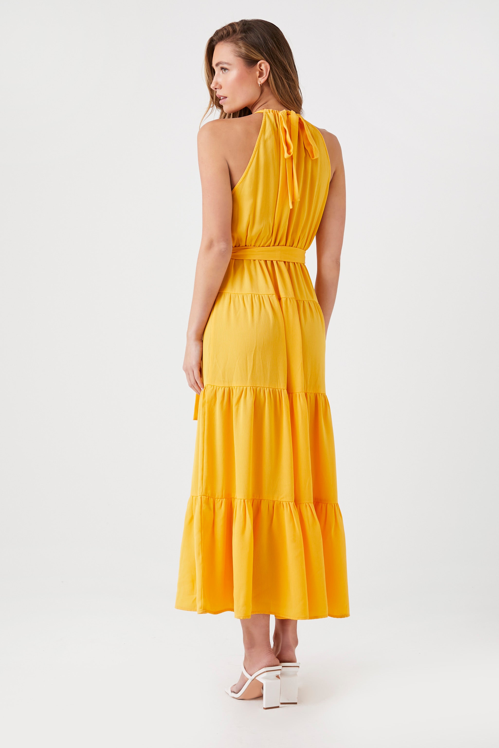 Yellow Belted Halter Maxi Dress 2