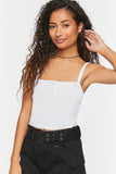 White Ribbed Half-Button Cropped Cami