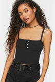 Black Ribbed Half-Button Cropped Cami