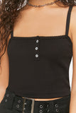Black Ribbed Half-Button Cropped Cami 4