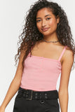 Flamingopink Ribbed Half-Button Cropped Cami