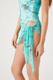 TURQUOISE/MULTI Marble Print Swim Cover-Up Sarong 2