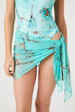 TURQUOISE/MULTI Marble Print Swim Cover-Up Sarong 1