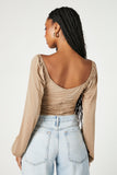 Taupe Ruched Peasant-Sleeve Top 3