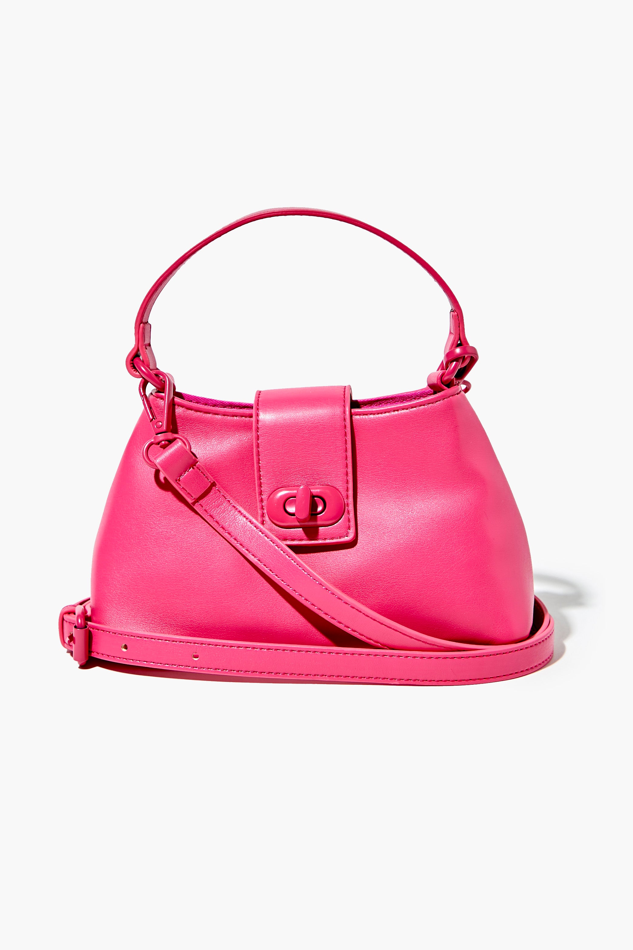Pink Faux Leather Twist-Lock Crossbody Bag