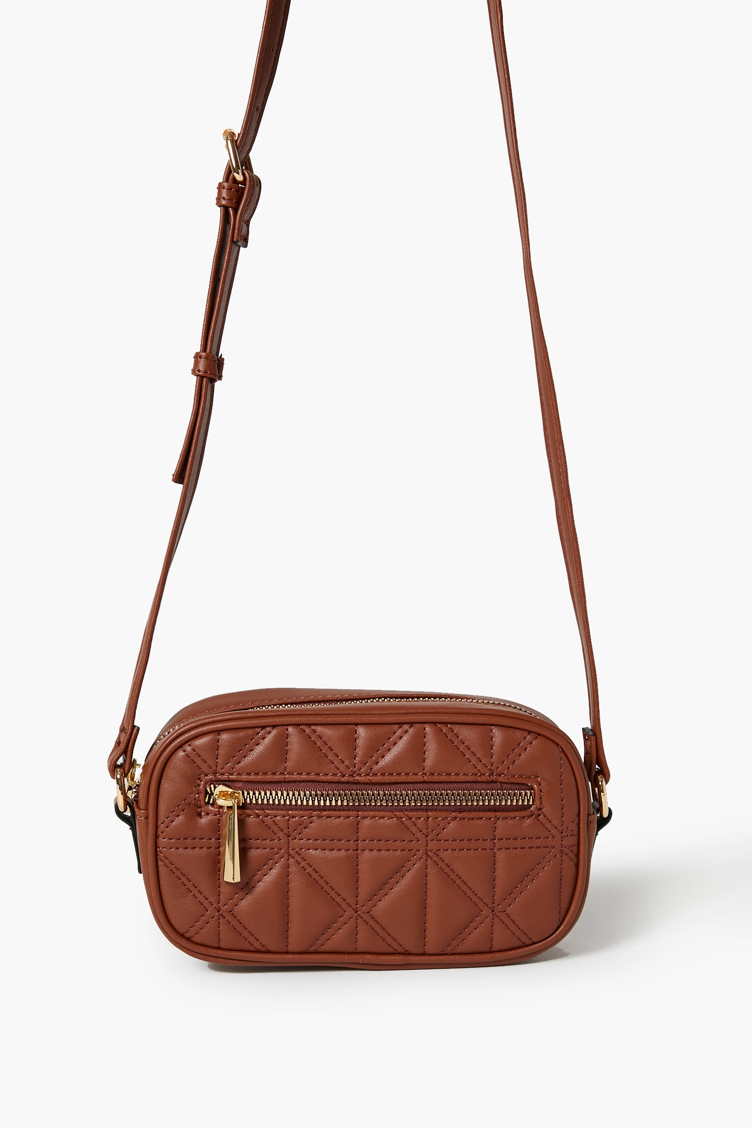 Brown Quilted Faux Leather Crossbody Bag