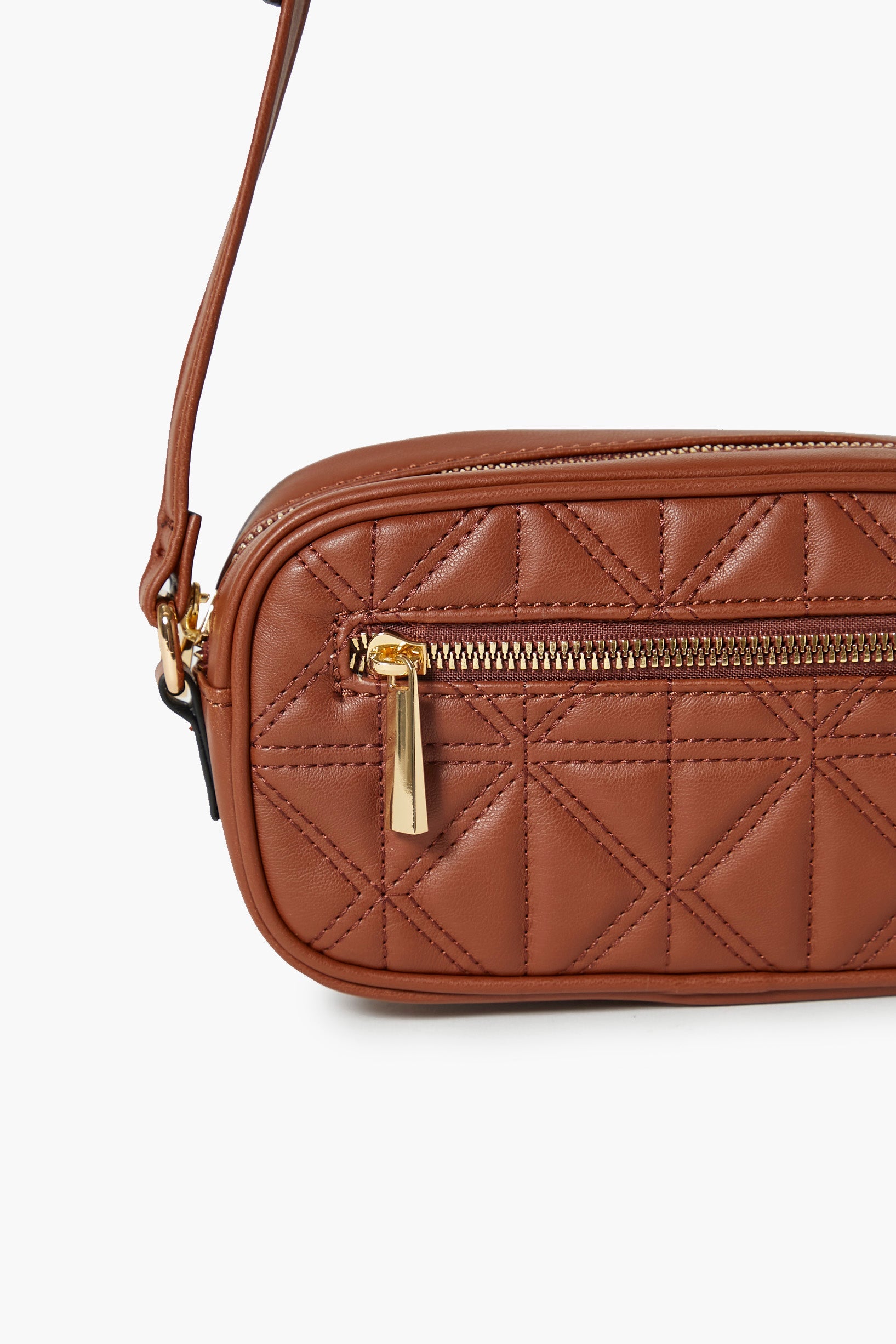 Brown Quilted Faux Leather Crossbody Bag 4
