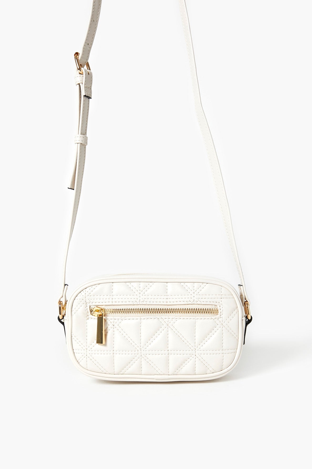 Cream Quilted Faux Leather Crossbody Bag