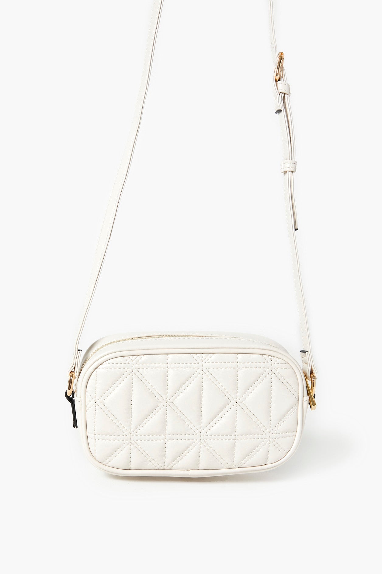 Cream Quilted Faux Leather Crossbody Bag 3