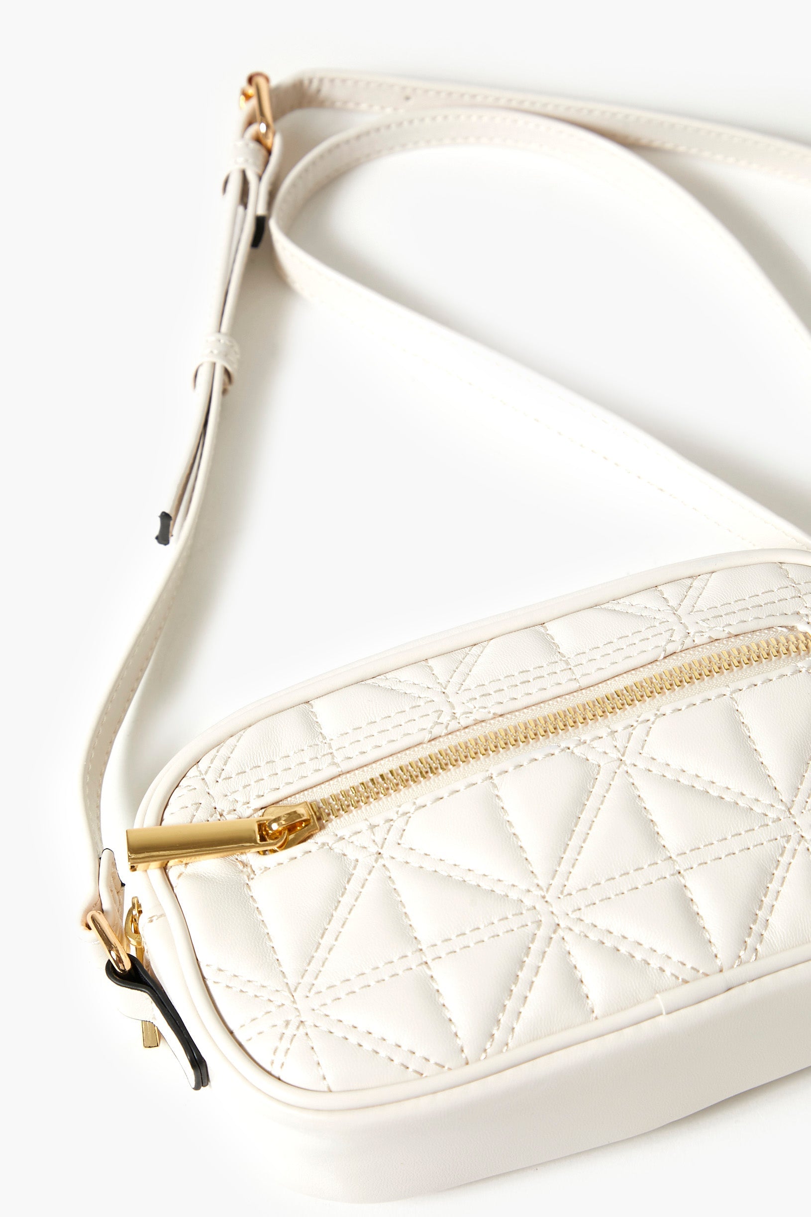 Cream Quilted Faux Leather Crossbody Bag 5