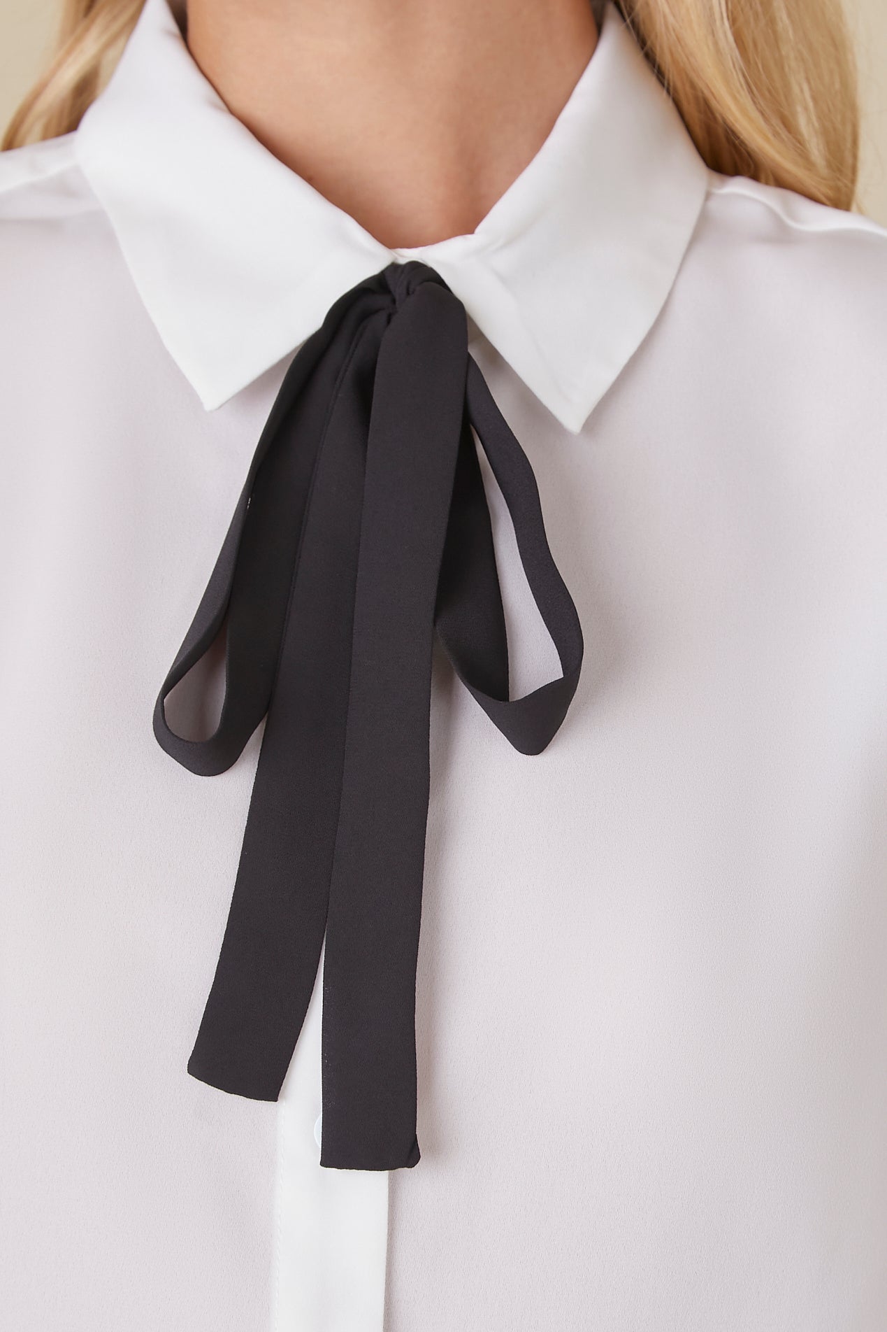 White/Black Uniform Chiffon Bow Shirt 4