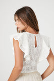 White Lace Flounce-Sleeve Crop Top 2