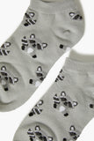Heather Grey/Multi Raccoon Print Ankle Socks 1