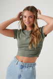 Dark Olive Mineral Wash Ruched Cropped Tee