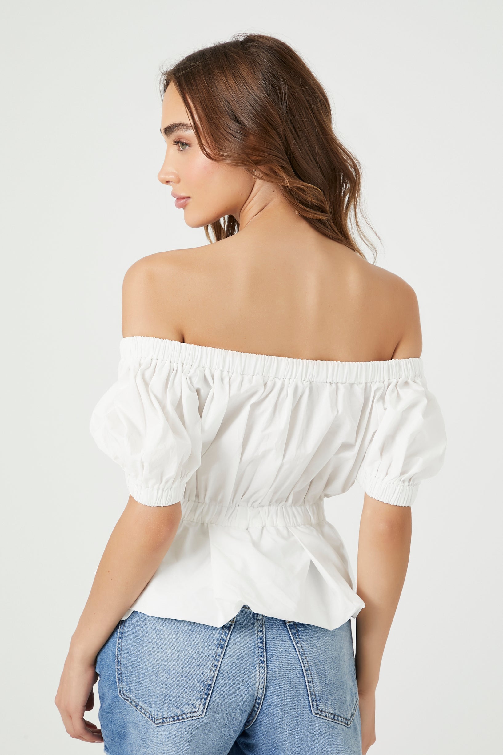 White/Black Off-the-Shoulder Puff-Sleeve Top 2