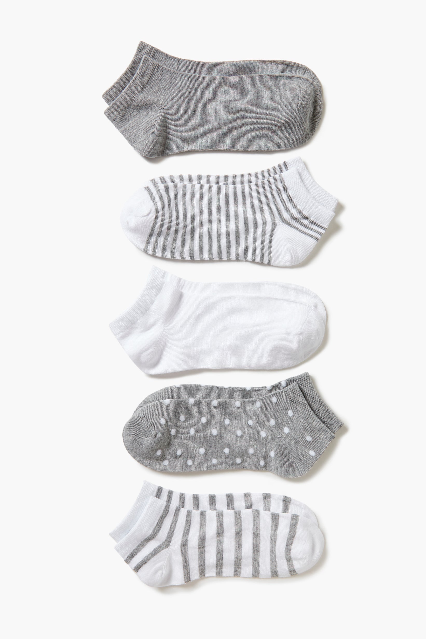 Heather Grey/White Assorted Print Ankle Socks Set - 5 pack 1