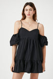 Black Poplin Off-the-Shoulder Mini Dress 0