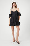 Black Poplin Off-the-Shoulder Mini Dress 3