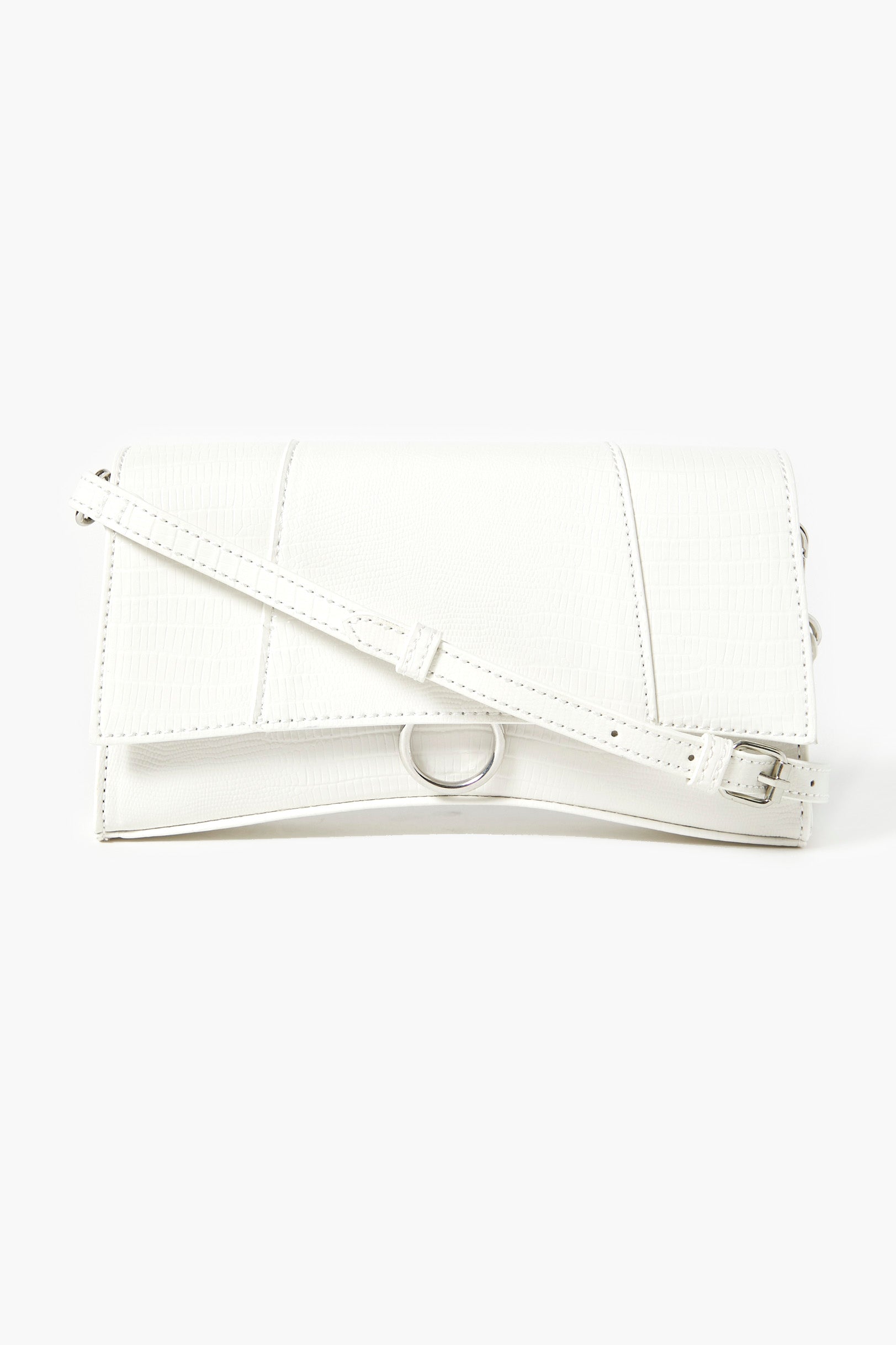 White Faux Croc Leather Crossbody Bag 5
