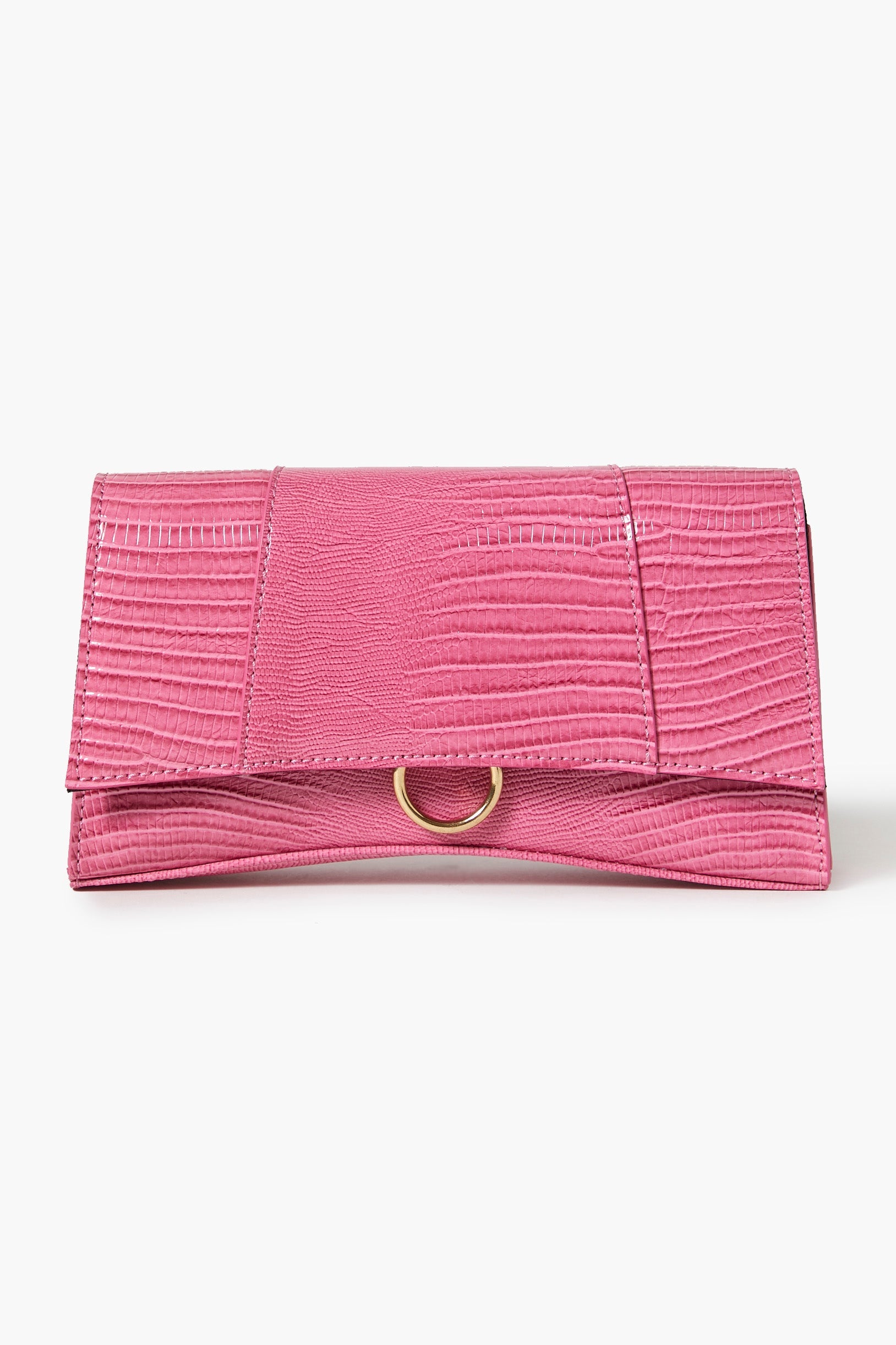 Pink Faux Croc Leather Crossbody Bag