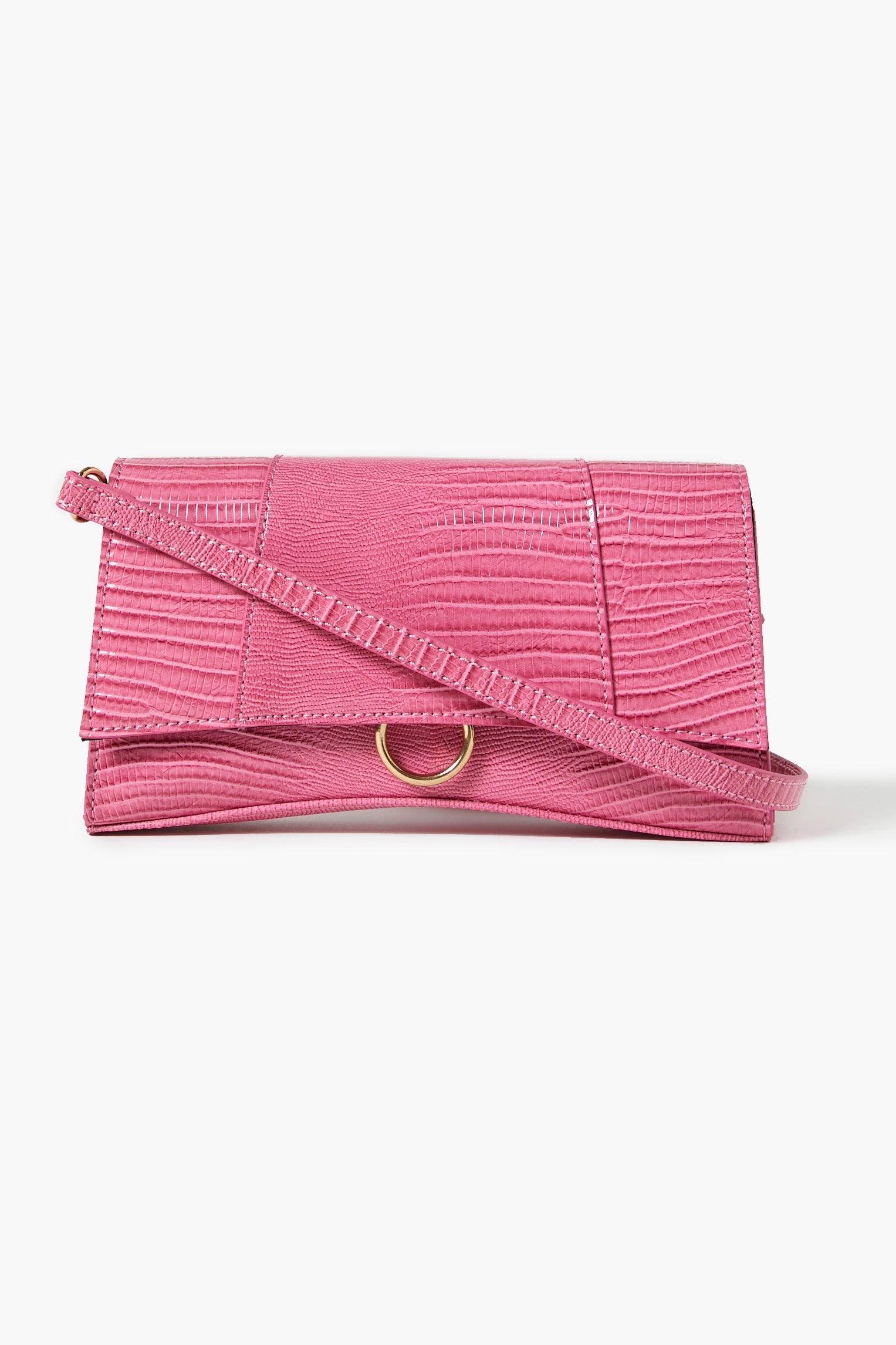 Pink Faux Croc Leather Crossbody Bag 4