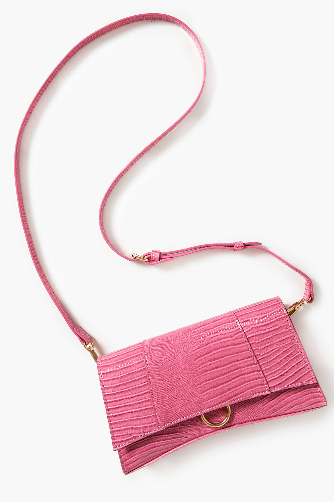 Pink Faux Croc Leather Crossbody Bag 5