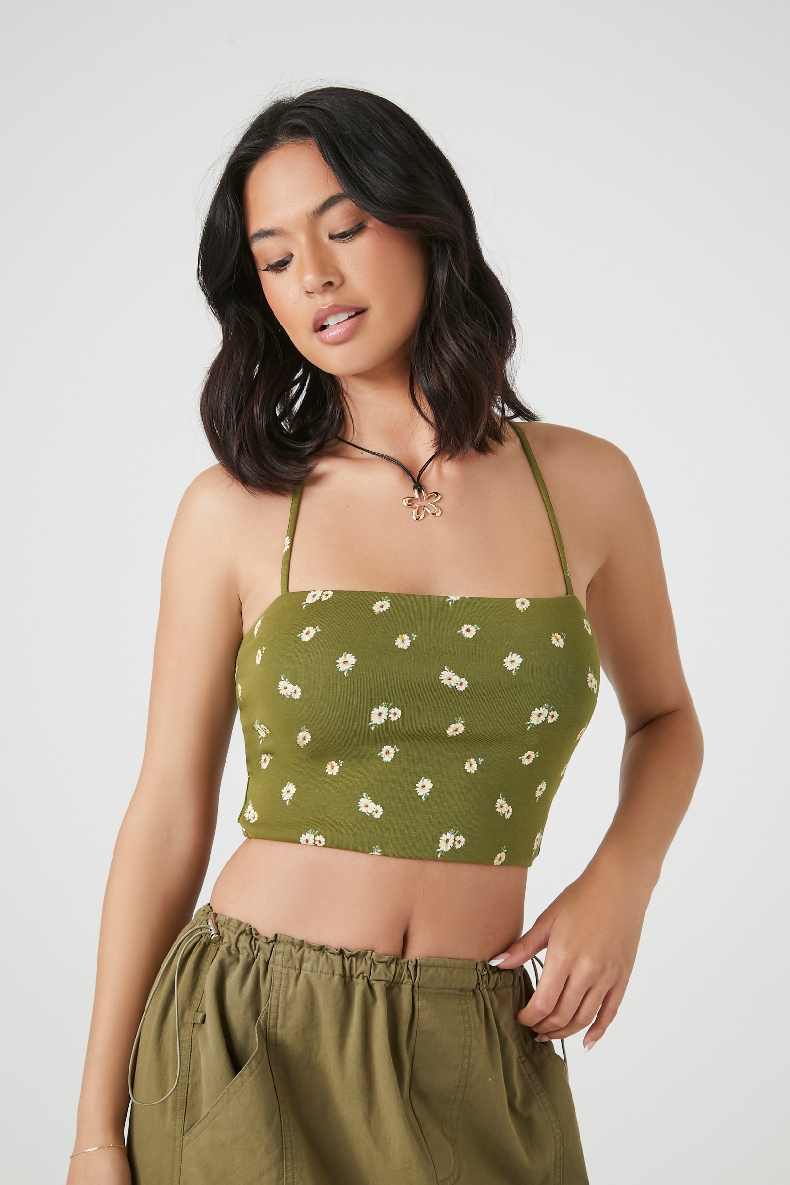 Green/Multi Floral Print Cropped Cami