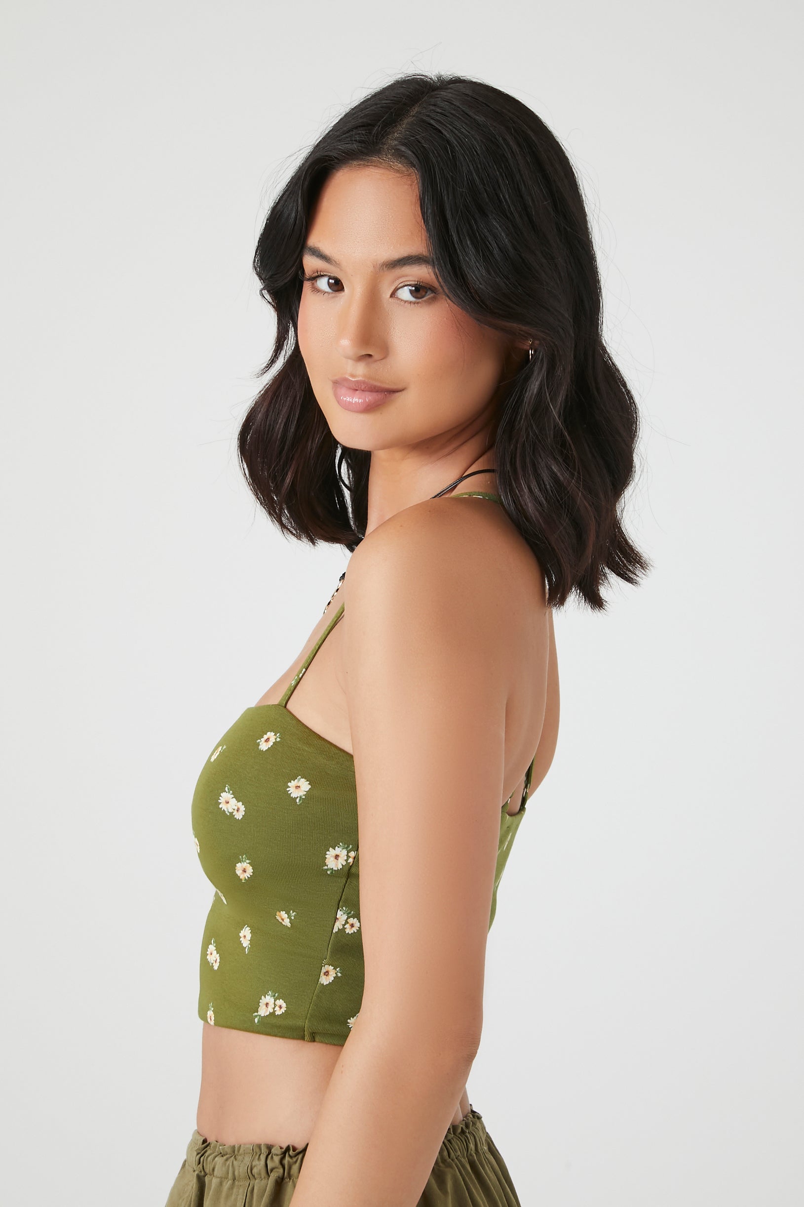 Green/Multi Floral Print Cropped Cami 1