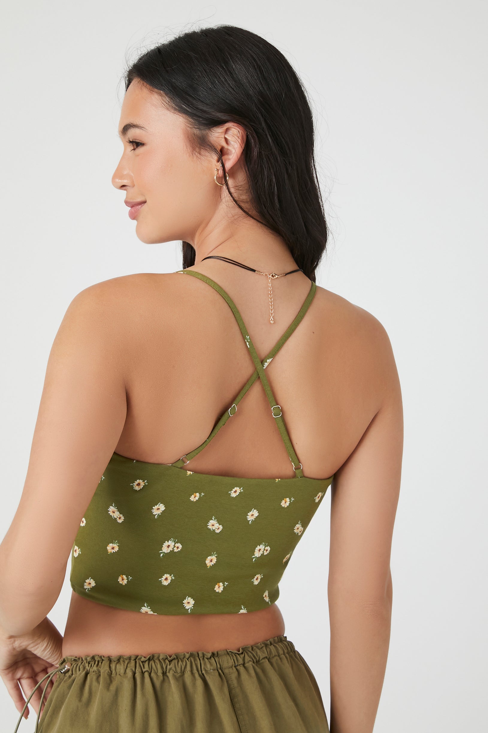 Green/Multi Floral Print Cropped Cami 2