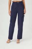 Navy Twill High-Rise Cargo Pants 1