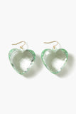 Green Faux Gem Heart Drop Earrings 2