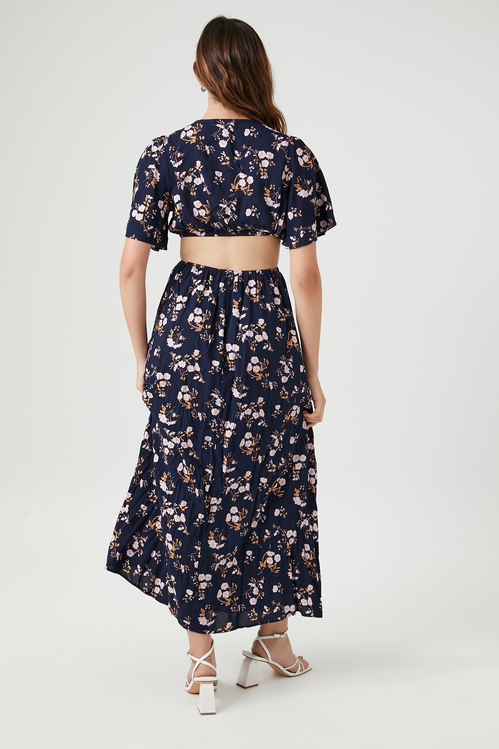 Navy/Multi Floral Print Cutout Maxi Dress 2