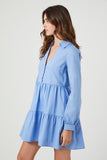 Blue Poplin Tiered Mini Shirt Dress 1