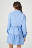 Blue Poplin Tiered Mini Shirt Dress 2