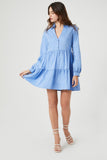 Blue Poplin Tiered Mini Shirt Dress 3