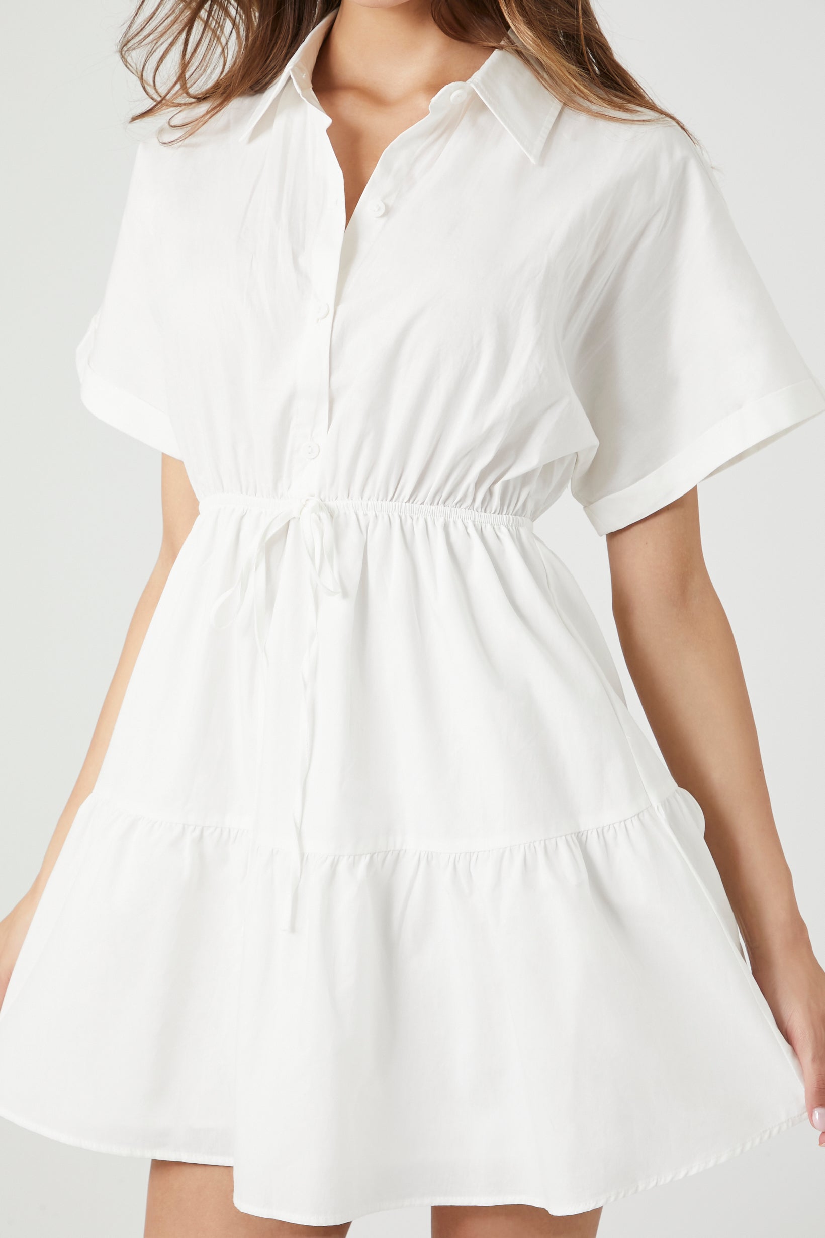 White Tiered Poplin Shirt Dress 4