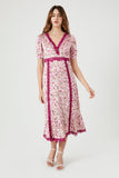 Blush/Multi Lace-Trim Floral Midi Dress