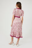 Blush/Multi Lace-Trim Floral Midi Dress 2