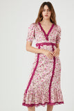 Blush/Multi Lace-Trim Floral Midi Dress 3