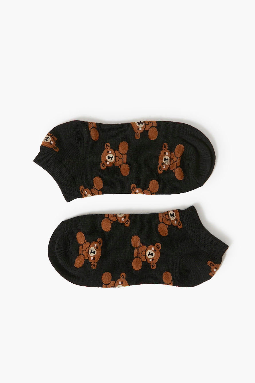 Black/Multi Teddy Bear Ankle Socks