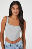 Harbor Grey Ribbed Rose Cropped Bustier Top 