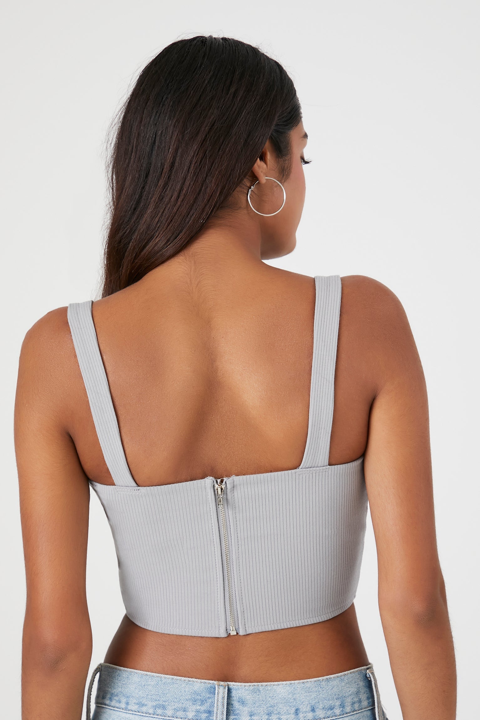 Harbor Grey Ribbed Rose Cropped Bustier Top 2