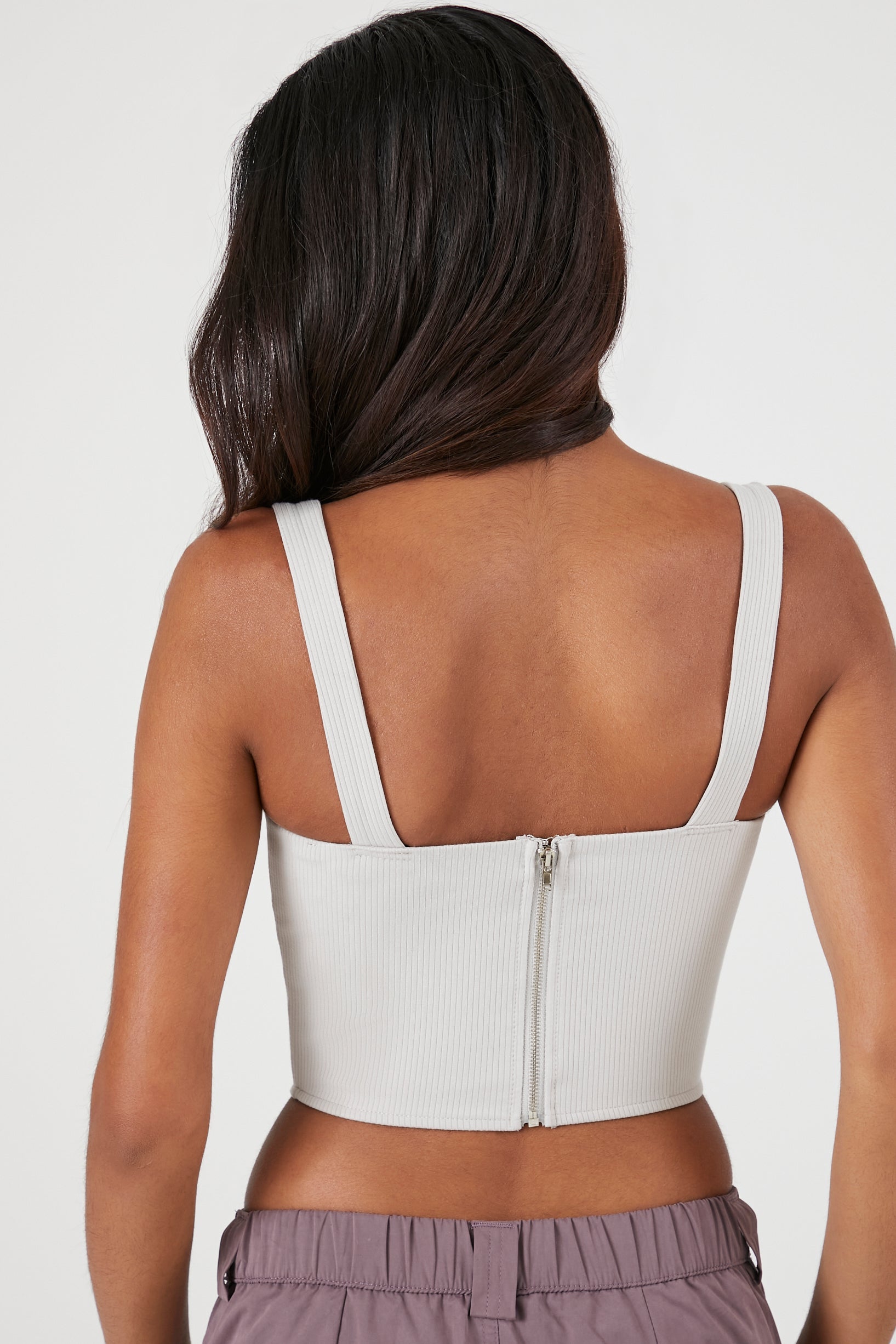 Silver Ribbed Rose Cropped Bustier Top 2
