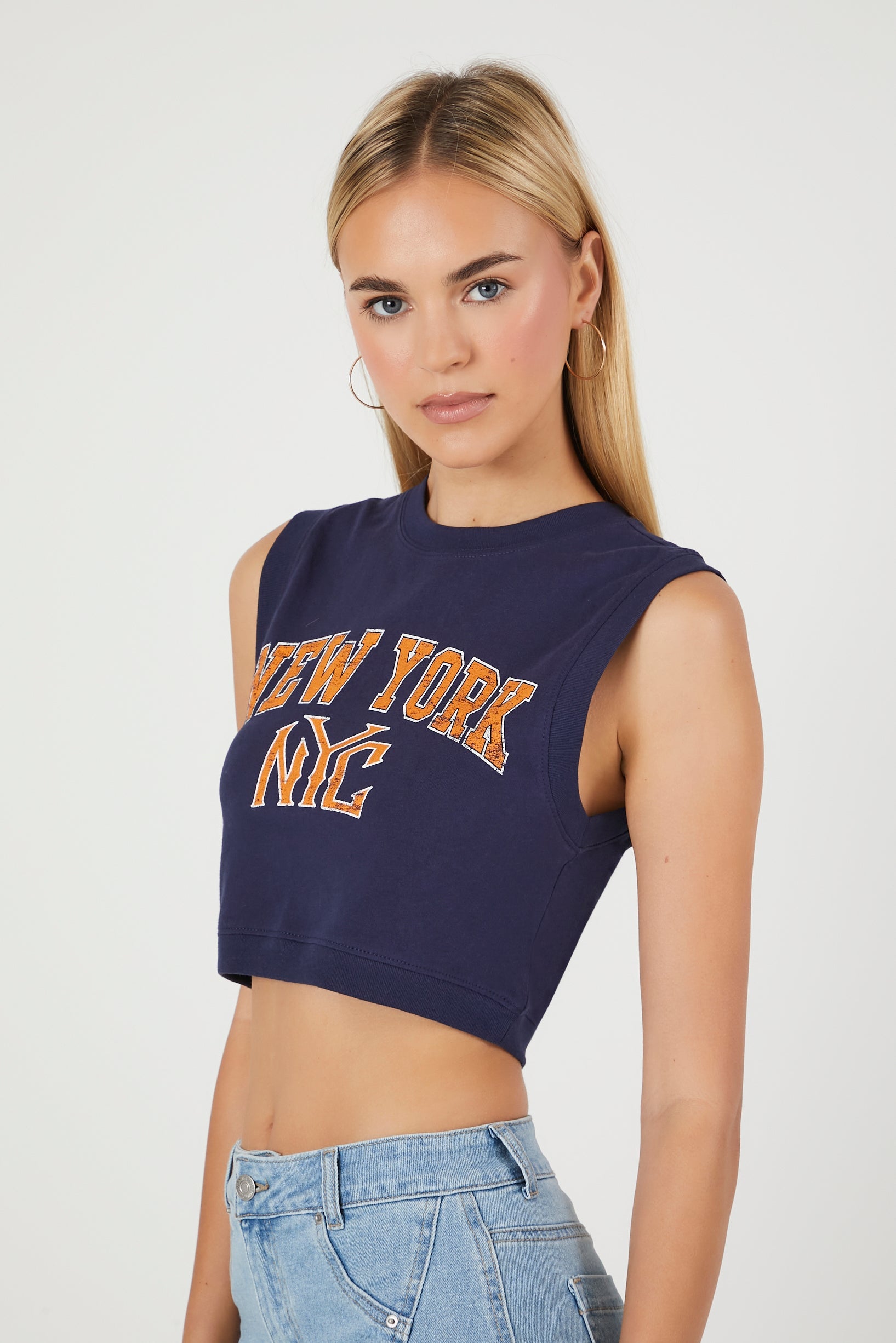 Navy/Multi Cropped NYC Graphic Muscle Tee 1