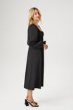 Black Gingham Peasant-Sleeve Midi Dress 1