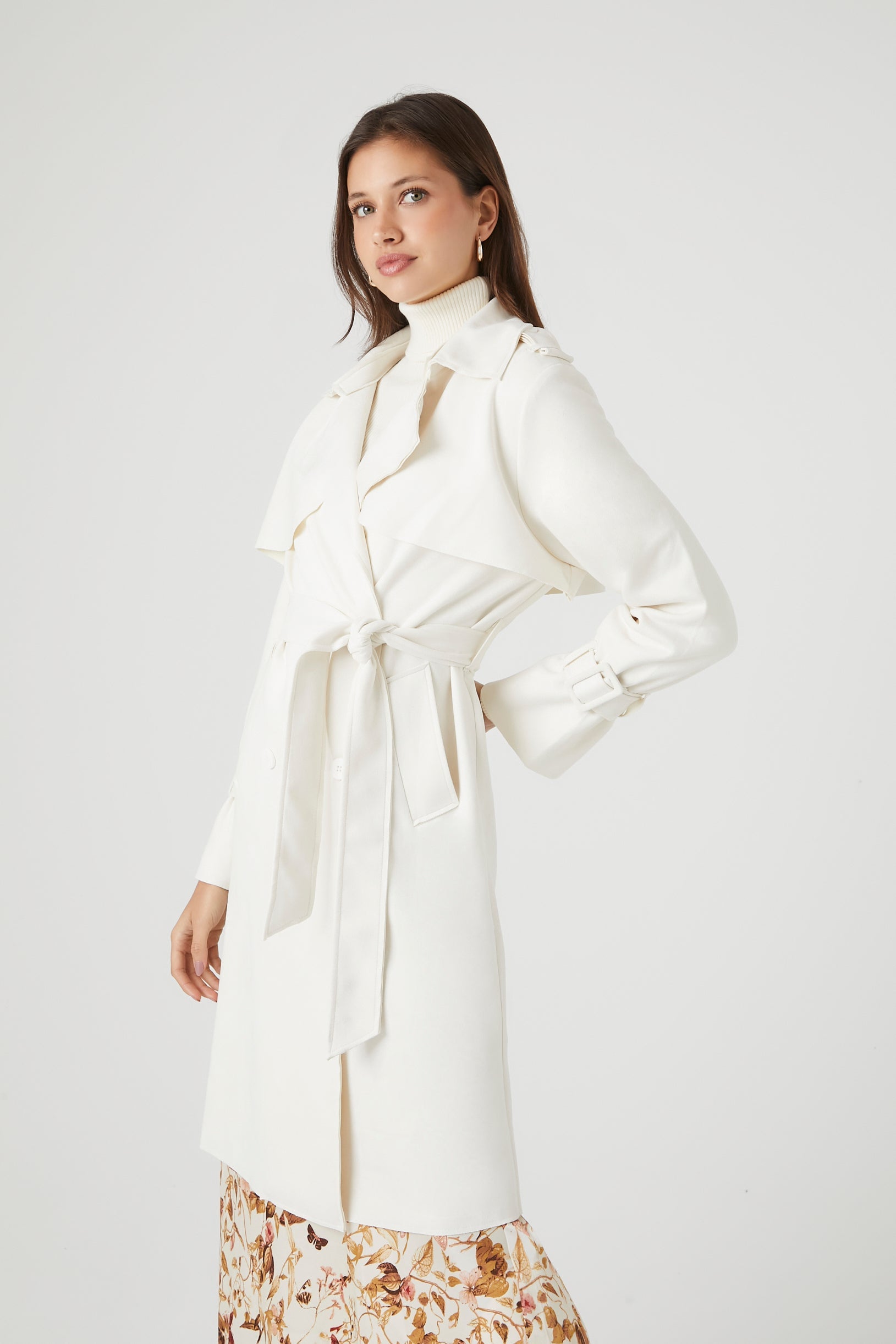 Ivory Faux Suede Trench Coat 2